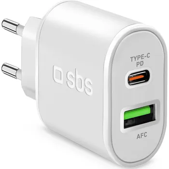 SBS TETRPD20W 20W USB-A USB-C nástěnná nabíječka s funkcí Power Delivery - bílá