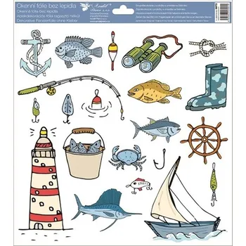 Okenní dekorace Anděl Okenní dekorační fólie moře a ryby 30 x 33,5 cm plachetnice