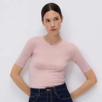 Dámské tričko Reserved - Vlněné tričko - pastelově růžová - 458IY-03X - 458IY-03X-M