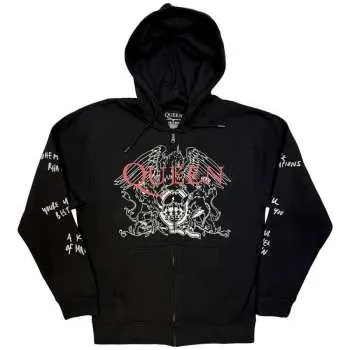 Pánská mikina Merch Queen: Queen Unisex Zipped Hoodie: Logo & Crest Outline (charcoal Grey) (xx-large) XXL