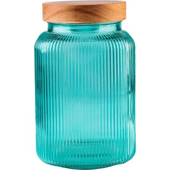 Dóza na potraviny Dóza s dřevěným šroubovacím uzávěrem, 3l, tyrkys