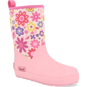 Dívčí holínky KOEL barefoot dětské holínky – Neopren Flowers – Růžové Velikost: 31