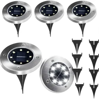 Venkovní osvětlení Real Home 4 x solární zahradní lampa Disk Led Ground Lamp Twilight Sensor 8 Led