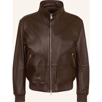 Pánská bunda Boss Pánská Kožená Bunda Mander, tmavě hnědá, 56