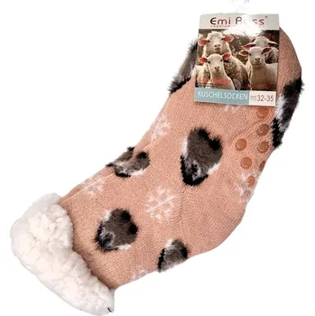 Dětské termo ponožky Dětské protiskluzové teplé ponožky s kožíškem Tučnák 32-35 růžová