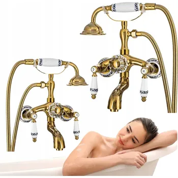 Vodovodní baterie Dvoukohoutková nástěnná vanová baterie Silla PALOMA zlatá