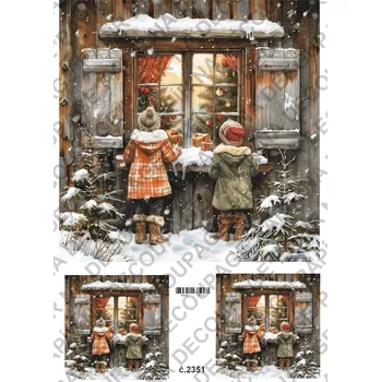 Umělecký papír Rýžový a soft papír na decoupage - Děti u okna - KB2351 Materiál: Soft, Rozměr: A4