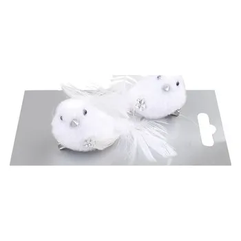 Ptáček plyš bílý na klipu 2 ks, 12 cm