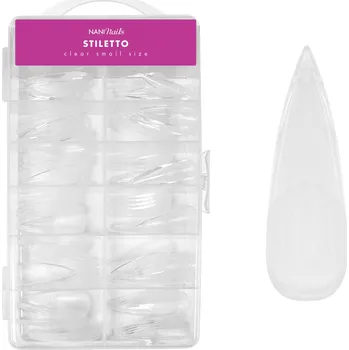 NANI gel tipy v boxu, 120 ks, 10 vel. - Stiletto Clear, krátké
