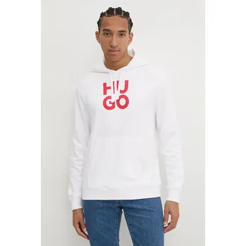 Pánská mikina Bavlněná mikina HUGO pánská, bílá barva, s kapucí, s potiskem, 50523848 00X, vel. L