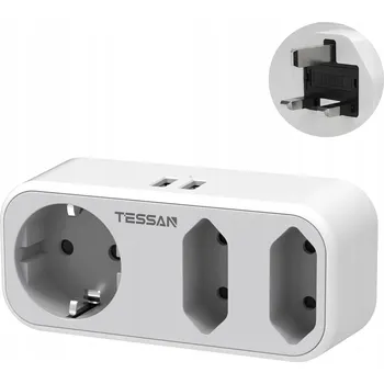 Zabezpečení domácnosti TESSAN Cestovní adaptér 3 zásuvky 2x USB UK zástrčka