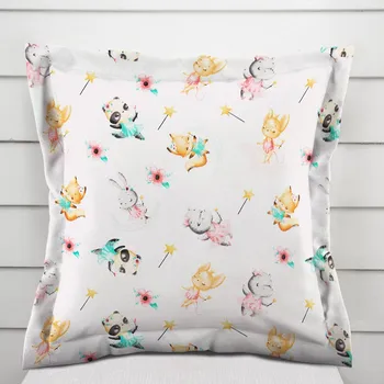 Povlak na polštářek Dětský bavlněný povlak na polštář s lemem Sandra SA-671 Zvířátka baletky na bílém 50 x 50 cm