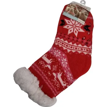 Dětské termo ponožky Dětské protiskluzové teplé ponožky s kožíškem Sobík 32-35 červená