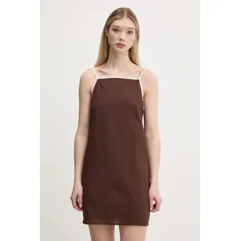 Dámské šaty Lněné šaty Abercrombie & Fitch hnědá barva, mini, KI159-5662 KI159.5662.480 88X, vel. S