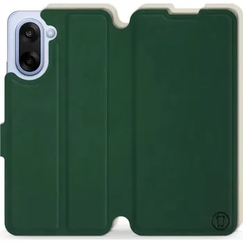 Pouzdro na mobilní telefon Flipové pouzdro Mobiwear Semiš - OnePlus Nord CE5 - Zelené & Béžové (Knížkové semišové flip pouzdro, obal, kryt na mobil OnePlus Nord CE 5 - Zelené & Béžové, materiál semiš + TPU, ochrana 360°, stojánek, silikonová vanička, magnetické zavírání)