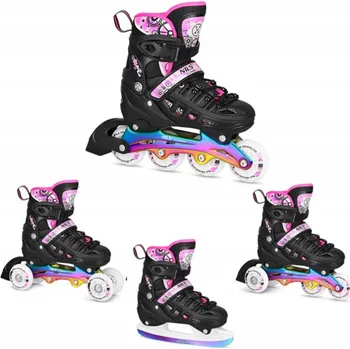 Kolečkové brusle Brusle 2v1 4V1 Růžové Nastavitelné LED pro dospělé ABEC7 NILS EXTREME