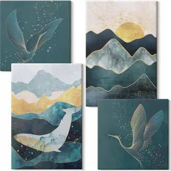 Obraz Sada nástěnných dekorací Galerie Abstraktní hory jeřábi 4 kusy