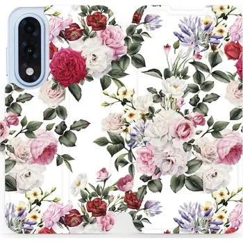 Pouzdro na mobilní telefon Flipové pouzdro Mobiwear - OnePlus Nord 5 - MD01S Růže na bílé (Knížkové flip pouzdro, obal, kryt na mobil OnePlus Nord 5 - MD01S Růže na bílé, materiál Umělá kůže + TPU - ochrana 360°, stojánek, silikonová vanička, magnetické zavírání)