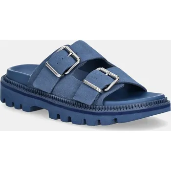 Pánské pantofle Semišové pantofle Tommy Jeans DOUBLE STRAP SANDAL SUEDE EN0EN02797 modrá 55X, EUR 41