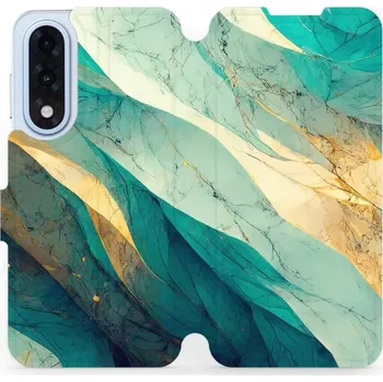 Pouzdro na mobilní telefon Flipové pouzdro Mobiwear - OnePlus Nord 5 - VP37S Zlatavý a zelenkavý mramor (Knížkové flip pouzdro, obal, kryt na mobil OnePlus Nord 5 - VP37S Zlatavý a zelenkavý mramor, materiál Umělá kůže + TPU - ochrana 360°, stojánek, silikonová vanička, magnetické)