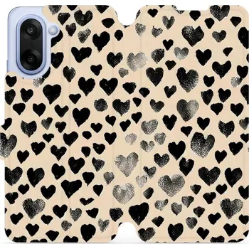 Pouzdro na mobilní telefon Flipové pouzdro Mobiwear - OnePlus Nord CE5 - VA51S Černá srdíčka (Knížkové flip pouzdro, obal, kryt na mobil OnePlus Nord CE 5 - VA51S Černá srdíčka, materiál Umělá kůže + TPU - ochrana 360°, stojánek, silikonová vanička, magnetické zavírání)