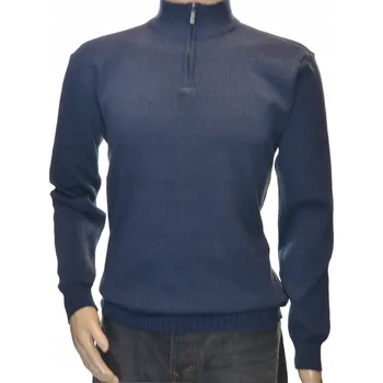 Pánský svetr Pánský svetr se stojáčkem, pologolf rozepínatelný na zip, velikost M, modrý melír S8580