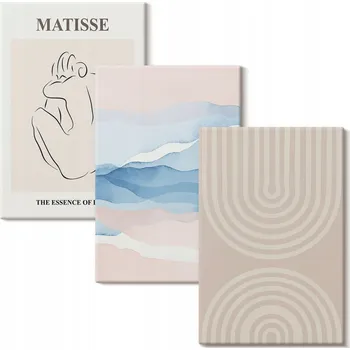Obraz Sada obrazů do obýváku Linie vlny pastelový minimalismus 3x 20x30 cm