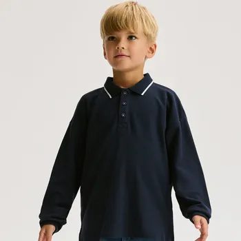 Chlapecké tričko Reserved - Bavlněné polo s dlouhými rukávy - ocelově modrá - 042FI-95X - 042FI-95X-158