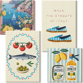 Obraz Vícedílný Obraz Na Plátně Set Italské chutě barevné obrazy 4 kusy