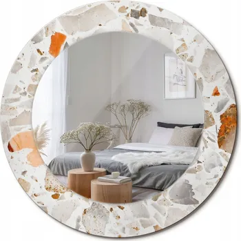 Zrcadlo Stylové kulaté zrcadlo na zeď s potiskem na skle, styl teraco, průměr 50 cm