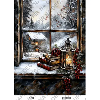 Umělecký papír Rýžový a soft papír na decoupage - Zima, okno, vánoce - KB2371 Materiál: Soft, Rozměr: A4