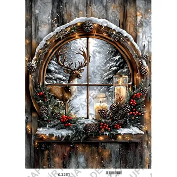 Umělecký papír Rýžový a soft papír na decoupage - Zima, okno, vánoce - KB2381 Materiál: Soft, Rozměr: A4