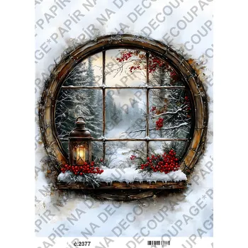 Umělecký papír Rýžový a soft papír na decoupage - Zima, okno, vánoce - KB2377 Materiál: Soft, Rozměr: A4