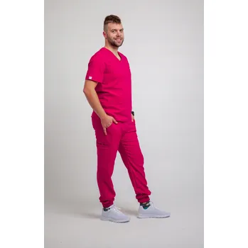 Pánský lékařský komplet - Malinově červený S Jogger se stahovací šňůrkou