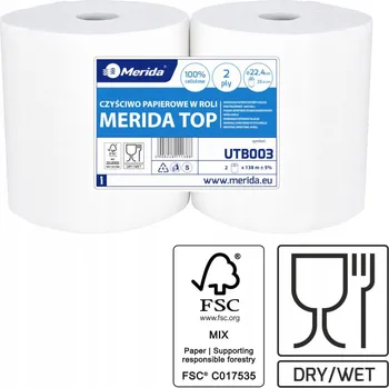 Utěrka Papírové utěrky celulóza Merida v balení 2 ks bílé