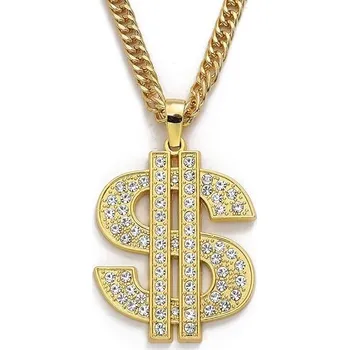 Náramek Zlatě zbarvený řetízek s přívěskem dolaru a zirkony