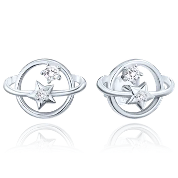 Náušnice 1732 MINET Stříbrné náušnice Saturn s bílým zirkonem