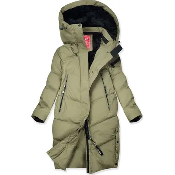 Dámské oblečení Extra teplá dlouhá zimní bunda s plyšem khaki