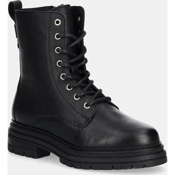 Dámská zimní obuv Kožené workery Tommy Hilfiger TH PLAQUE PEBBLE LACE BOOT dámské, černá barva, na platformě, lehce zateplené, FW0FW08767 99X, EUR 40