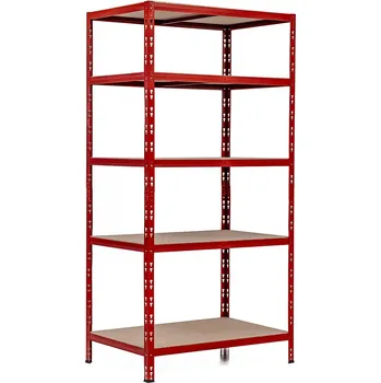 Dílenský regál SUPER EKO HIT - Policový regál Trestles RNDU-KUI 1800x900x600, nosnost 875 kg, 5 polic, červený