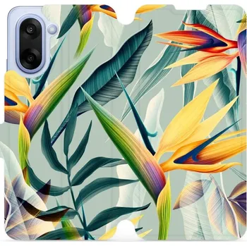 Pouzdro na mobilní telefon Flipové pouzdro Mobiwear - OnePlus Nord CE5 - MC02S Žluté velké květy a zelené listy (Knížkové flip pouzdro, obal, kryt na mobil OnePlus Nord CE 5 - MC02S Žluté velké květy a zelené listy, materiál Umělá kůže + TPU - ochrana 360°, stojánek, silikonová)