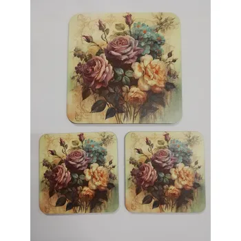 Podtácek - Kytice růží Velikost: čtverec 15cm + 2x čtverec 15cm