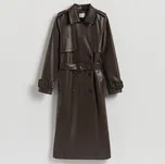 Reserved - Dlouhý trenčkot s vázáním v pase - tmavě hnědá - VZ737-89X - VZ737-89X-M