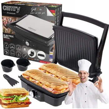Kuchyňský gril Kontaktní, skládací elektrický gril Camry CR 3053 stříbrný/šedý 2500 W