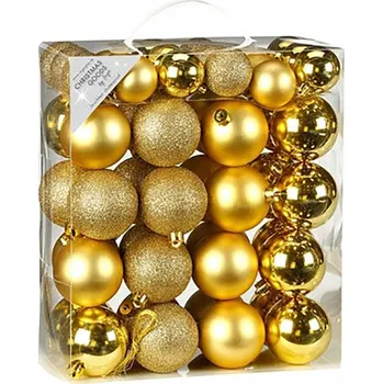Vánoce LAALU.cz Sada 50 ozdob: Kulaté zlaté ozdoby mix 4 a 6 cm