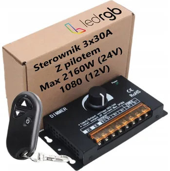 LED páska Stmívač pro LED COB pásky s otočným knoflíkem a dálkový ovladač, až 2160W 12V/24V, vysoký výkon