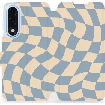 Pouzdro na mobilní telefon Flipové pouzdro Mobiwear - OnePlus Nord 5 - VA59S Modrá a béžová šachovnice (Knížkové flip pouzdro, obal, kryt na mobil OnePlus Nord 5 - VA59S Modrá a béžová šachovnice, materiál Umělá kůže + TPU - ochrana 360°, stojánek, silikonová vanička, magnetické)