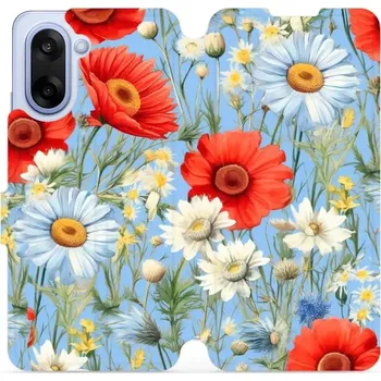 Pouzdro na mobilní telefon Flipové pouzdro Mobiwear - OnePlus Nord CE5 - VP44S Červené a bílé květy (Knížkové flip pouzdro, obal, kryt na mobil OnePlus Nord CE 5 - VP44S Červené a bílé květy, materiál Umělá kůže + TPU - ochrana 360°, stojánek, silikonová vanička, magnetické zavírán