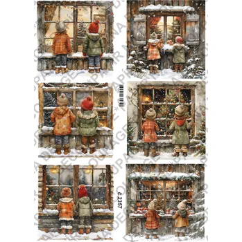Umělecký papír Rýžový a soft papír na decoupage - Děti u okna - KB2357 Materiál: Soft, Rozměr: A4