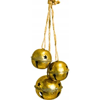 Vánoční dekorace Přívěsek 3 Zlaté zvonky na provázku 41 cm - Vánoční dekorace